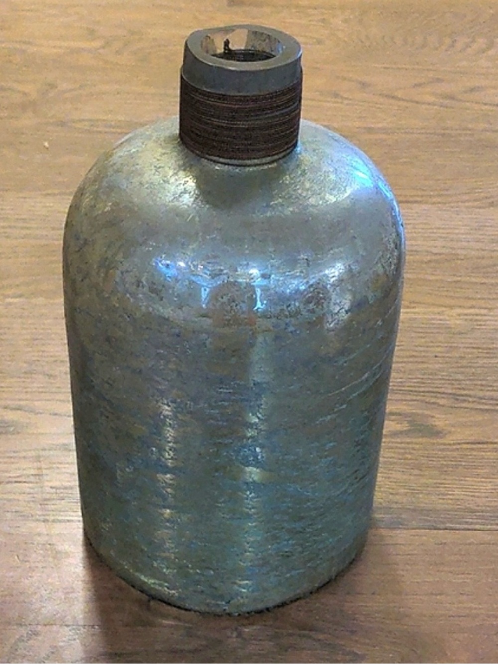 Handcrafted Artisan Decorative Glass Bottle Vase - Silvery Blue Finish